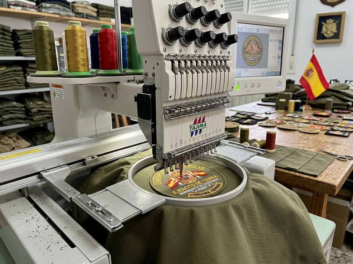 Máquina de bordar bordando escudo para la casa real